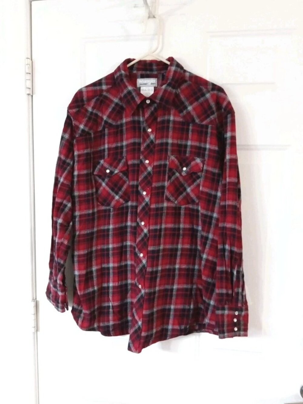 Wrangler Wrancher Men's XXL Pearl Snap Red Plaid Flannel Long Sleeve Shirt